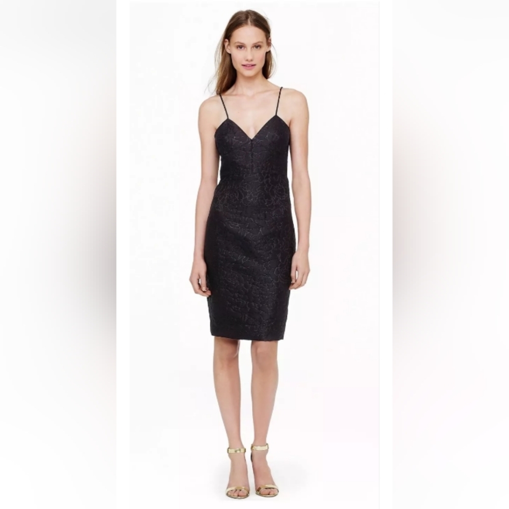 J. Crew Womens Black Metallic Floral Jacquard Cocktail Dress NWT